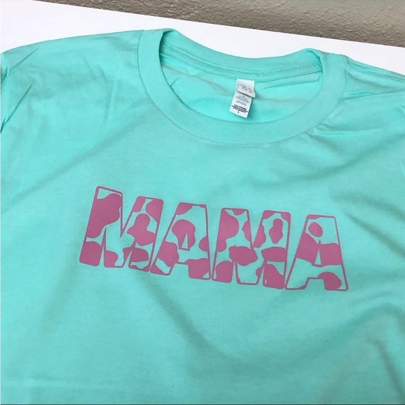 Bella Canvas Tops - Mama Cow Print NEW teal short sleeve shirt
